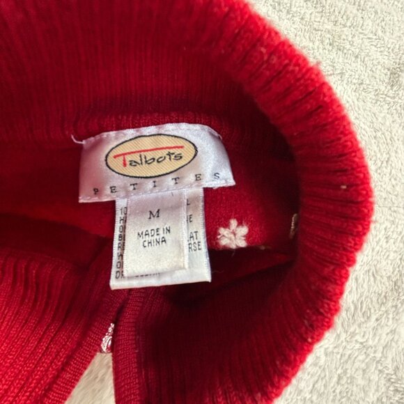 Talbots Women Red Holiday Sweater Vest Snowman Christmas Zip Front Medium Petite - Picture 3 of 7